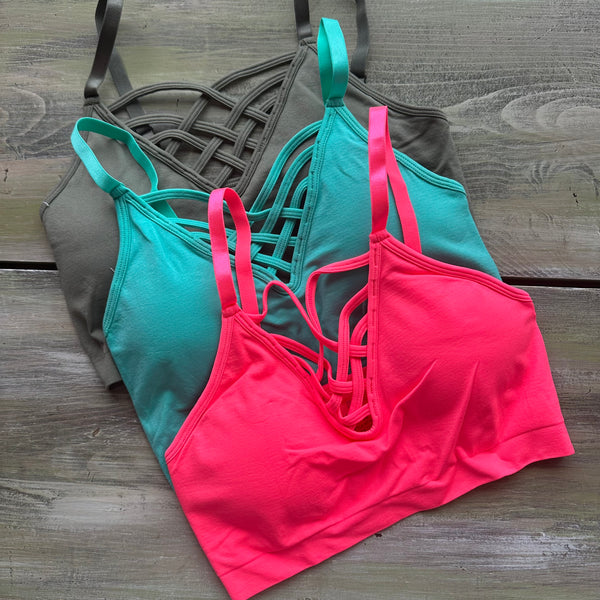 Lattice Seamless Bra (Removable Pads) in Olive