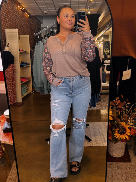 Cocoa & Floral Ribbed Top (S-3XL)