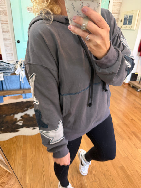 Charcoal Star Patchwork Mineral Wash Hooded Sweatshirt