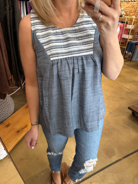 Denim Striped Yoke Tank Top
