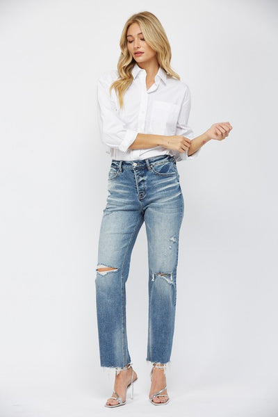 Mica High-Rise Distressed Straight Leg Jeans