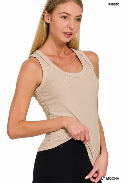 Core Ribbed Tank in Light Mocha