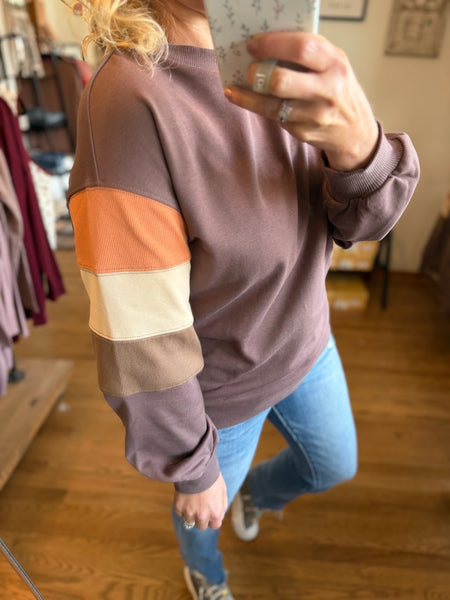 Mocha Color-Block Sleeve Pullover
