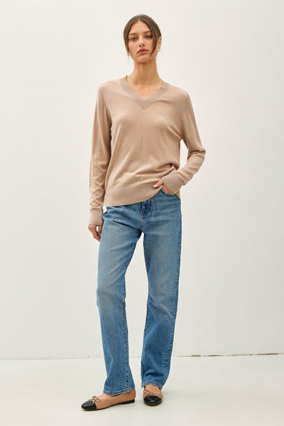 Hazelnut Butter Cashemere Blend V-Neck Sweater