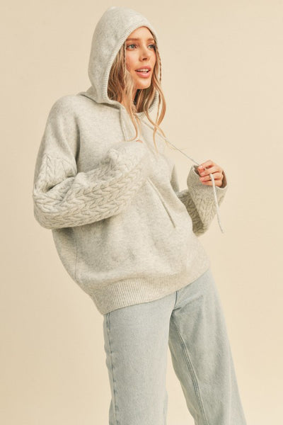 Two Tone Grey Pullover Knit Hoodie