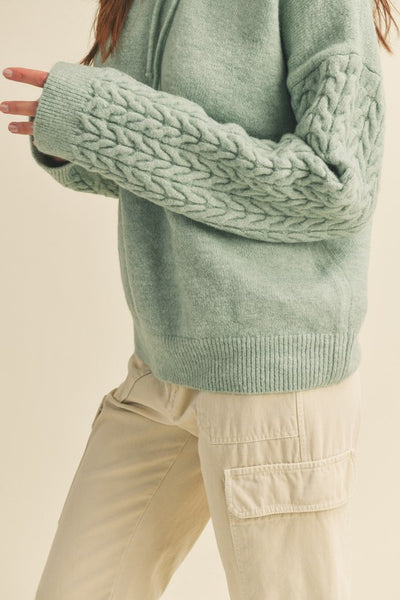 Two Tone Sage Pullover Knit Hoodie