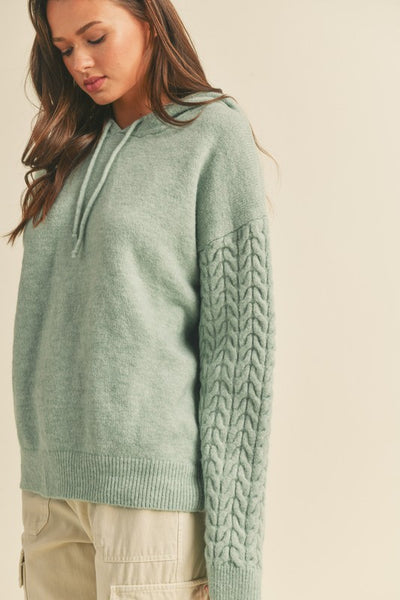 Two Tone Sage Pullover Knit Hoodie