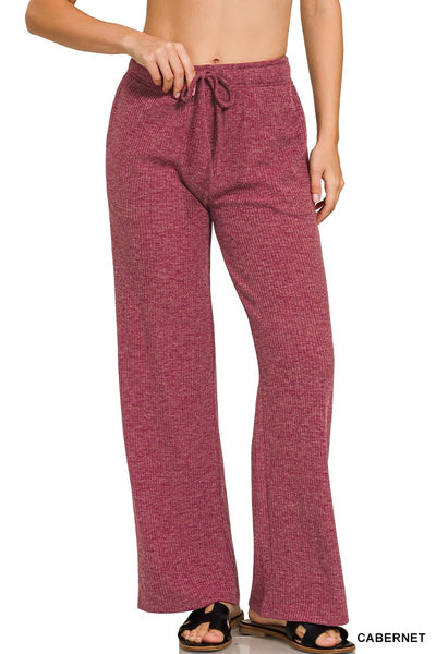 Cabernet Ribbed Wide Leg Lounge Pants