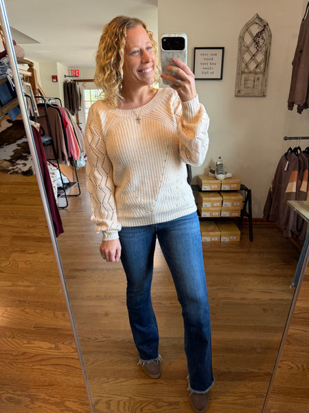 Almond Detailed Sleeve Knit Sweater
