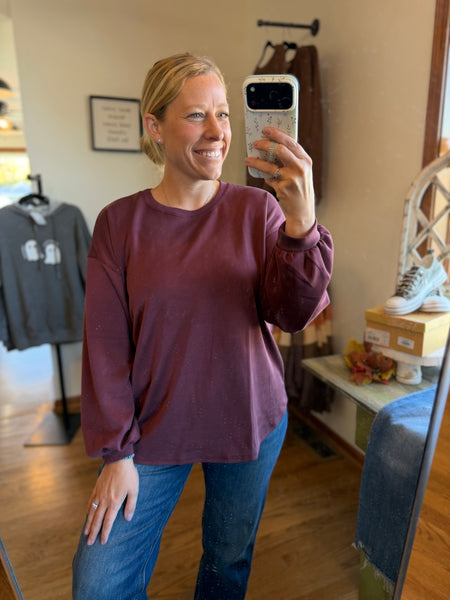 Plum Balloon Sleeve Scuba Top