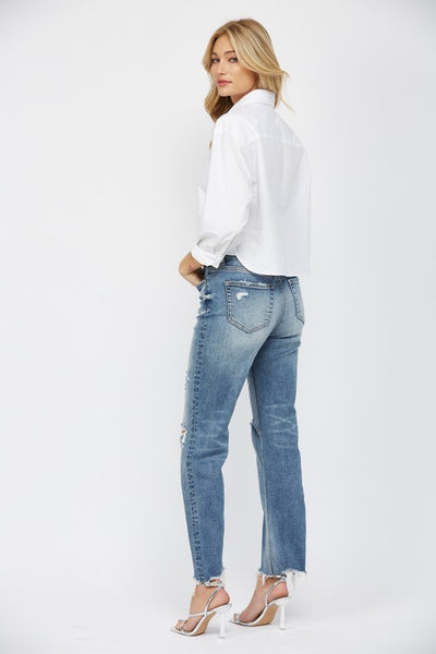 Mica High-Rise Distressed Straight Leg Jeans