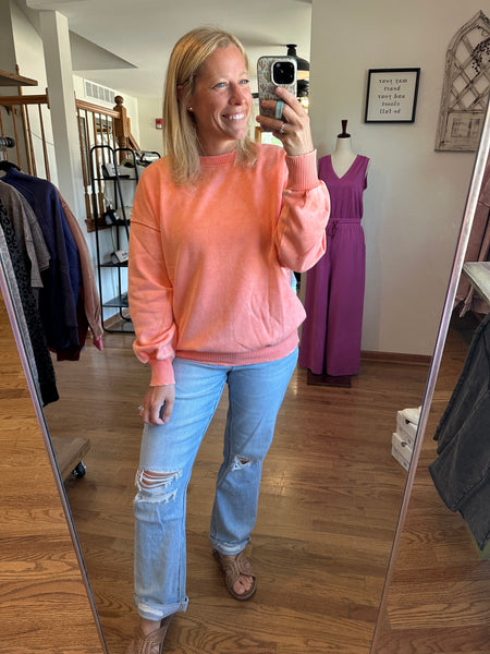 Coral Acid Washed Fleece Oversized Pullover