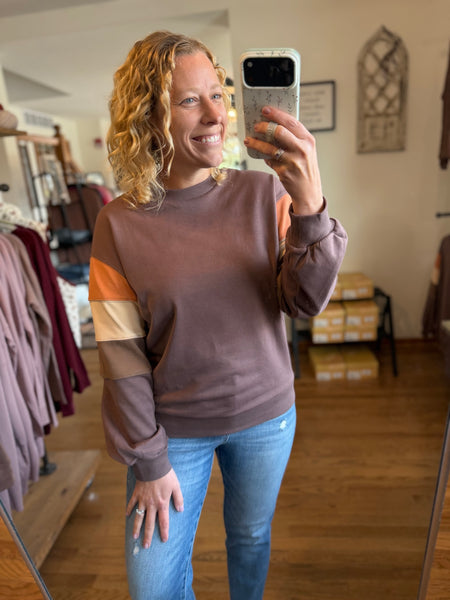 Mocha Color-Block Sleeve Pullover