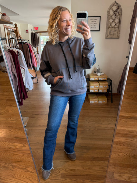 Charcoal Star Patchwork Mineral Wash Hooded Sweatshirt