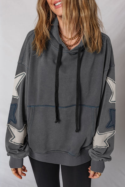 Charcoal Star Patchwork Mineral Wash Hooded Sweatshirt