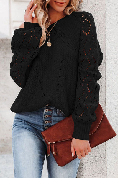Black Detailed Sleeve Knit Sweater