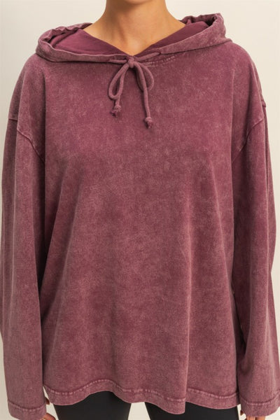 Dark Cherry Oversized Hooded Long Sleeve Top