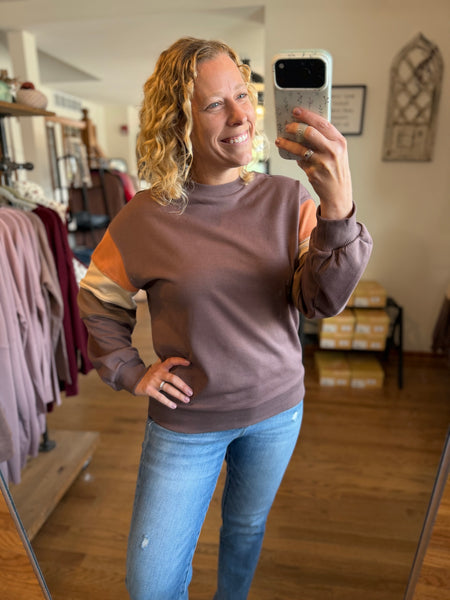 Mocha Color-Block Sleeve Pullover