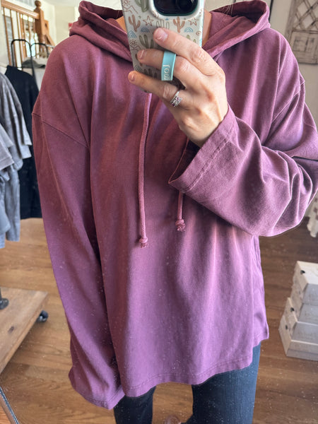 Dark Cherry Oversized Hooded Long Sleeve Top