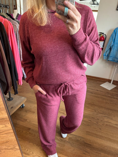 Cabernet Ribbed Hooded Pullover