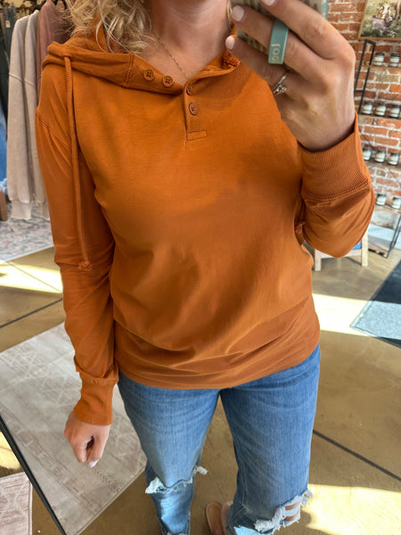 Burnt Amber Ridgeline Pima Cotton Henley Hoodie