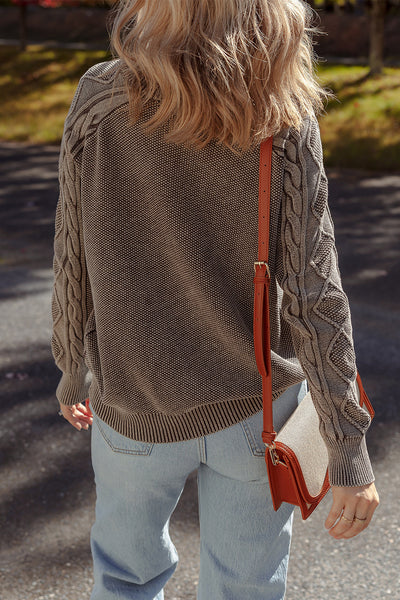 Chocolate Cable Knit Sleeve Sweater
