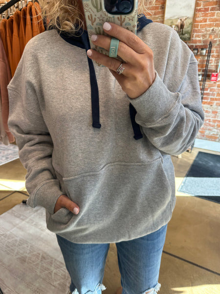 Heather Grey & Navy Dual Tone Fleece Hoodie