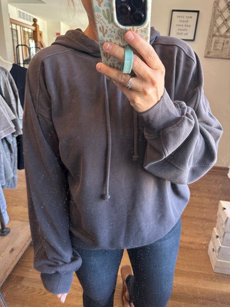 Dark Brown Mineral Wash Hooded Pullover