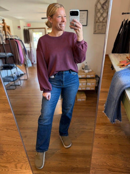 Plum Balloon Sleeve Scuba Top