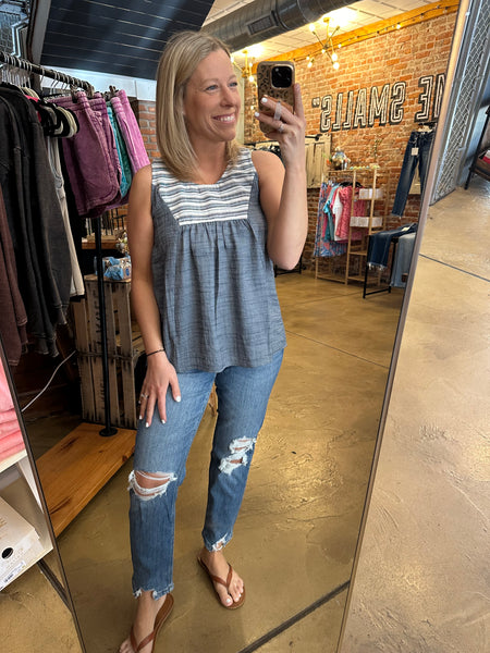 Denim Striped Yoke Tank Top