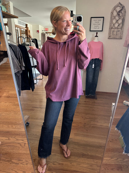 Dark Cherry Oversized Hooded Long Sleeve Top