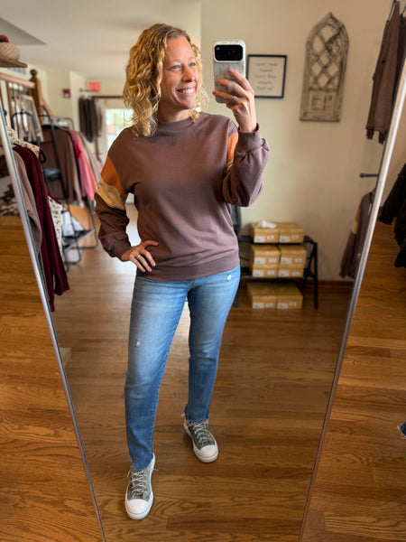 Mocha Color-Block Sleeve Pullover