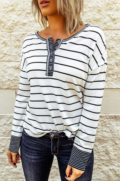 Black & White Striped Color-Block Waffle Knit Top