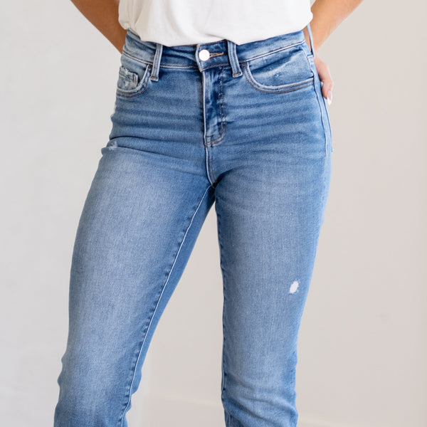Lovervet Blair Uneven Raw Hem Slim Straight Jeans
