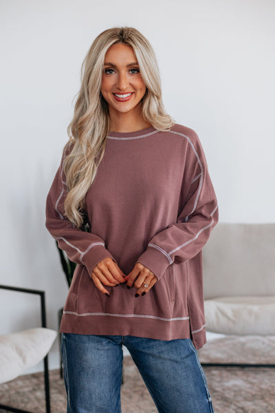 Rose Taupe & Ivory Stitchline Boxy Sweatshirt