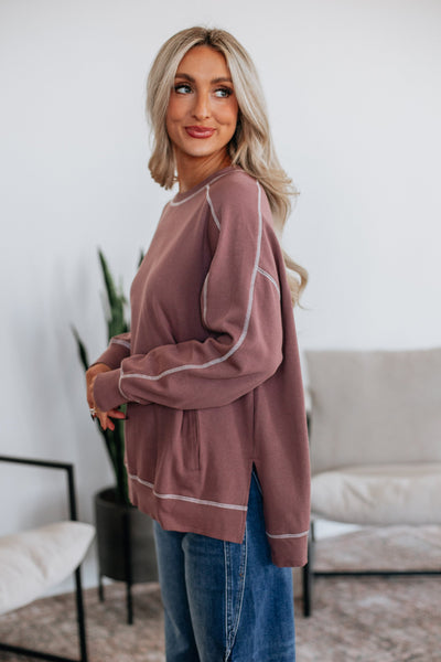 Rose Taupe & Ivory Stitchline Boxy Sweatshirt
