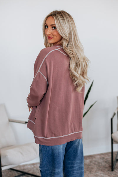 Rose Taupe & Ivory Stitchline Boxy Sweatshirt