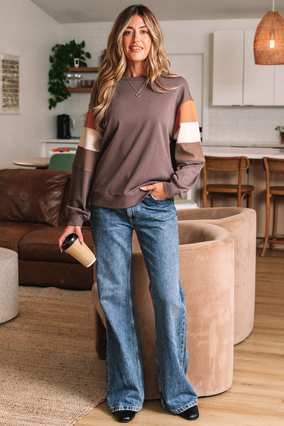 Mocha Color-Block Sleeve Pullover
