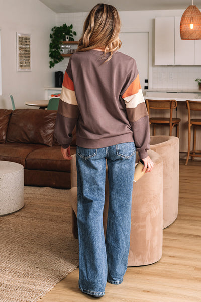 Mocha Color-Block Sleeve Pullover