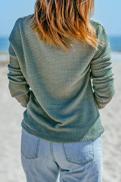 Sage Waffle Knit Long Sleeve Top