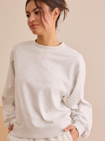 Heather Gray Bow Embroidered Sweatshirt & Shorts Set