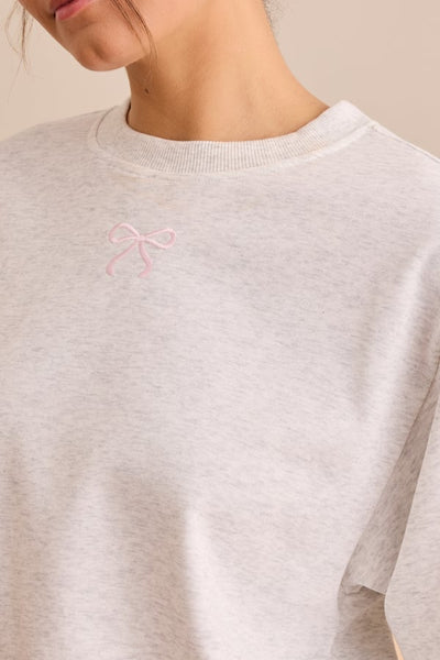 Heather Gray Bow Embroidered Sweatshirt & Shorts Set