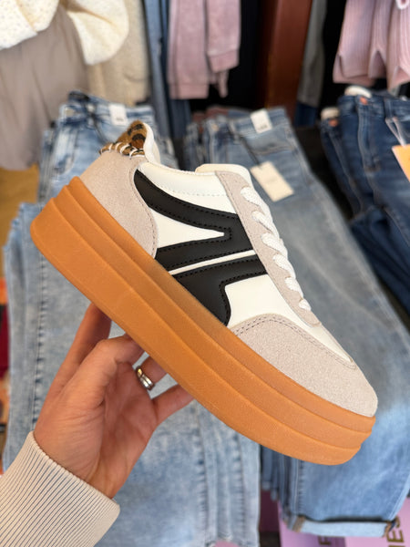 Lia Black & White Leopard Trim Platform Sneakers