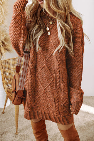 Rust Cable Knit Sweater Dress