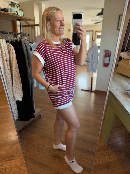 Cabernet Stripe Tee & Shorts Set