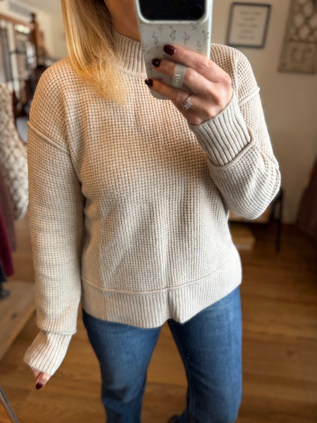 Gray Waffle Knit Mockneck Sweater