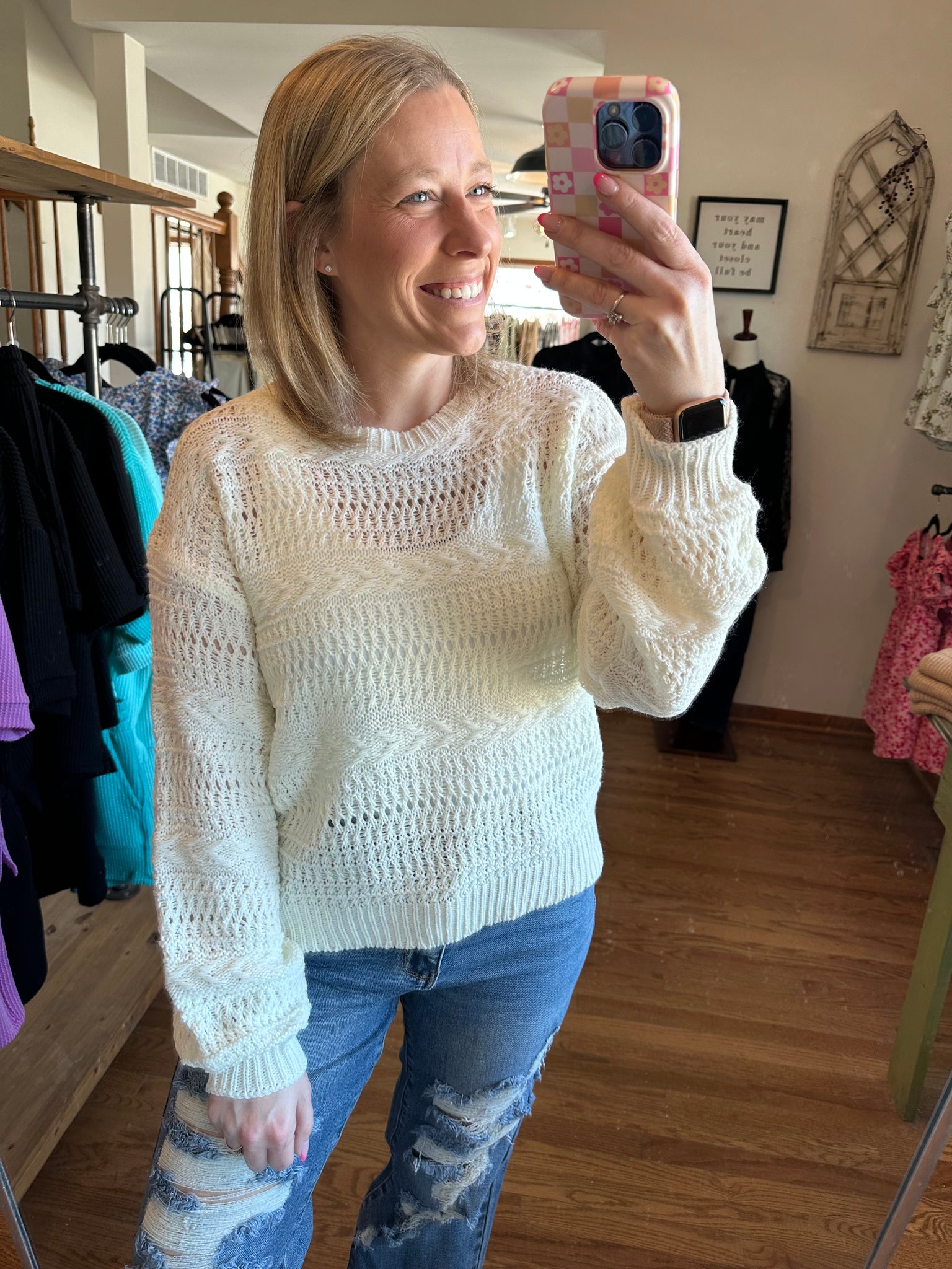 White Open Knit Sweater