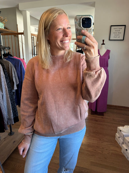 Rust Acid Washed Fleece Oversized Pullover