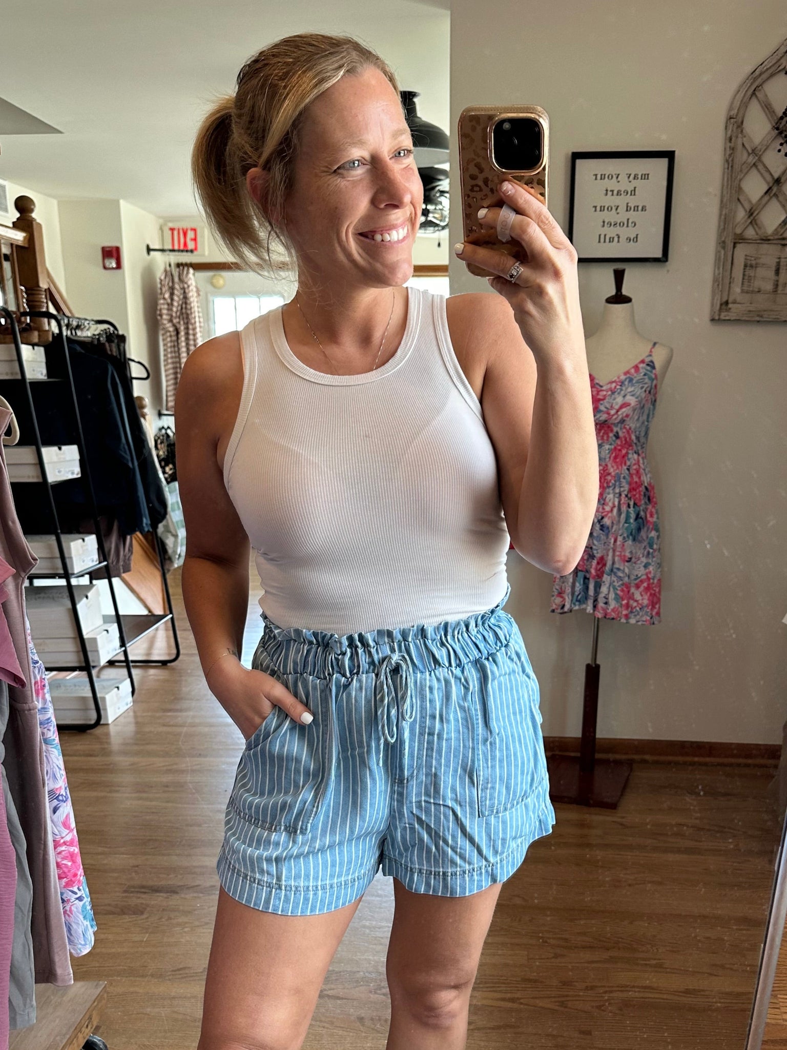 Blue Chambray Stripe Shorts