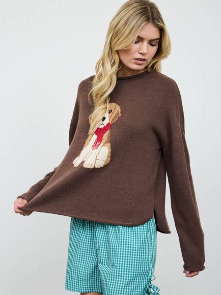 Chocolate Puppy Crewneck Pullover Sweater